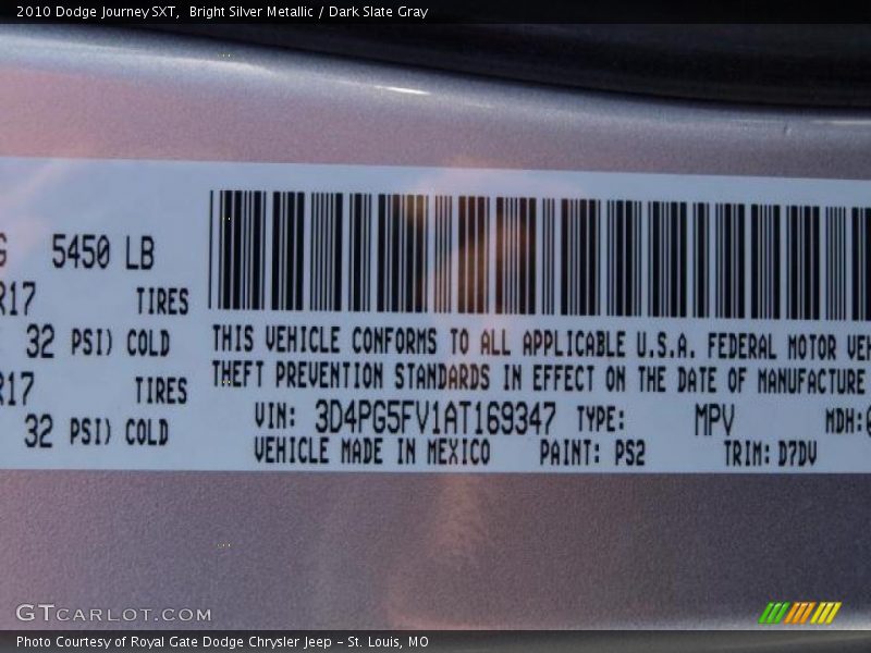 Bright Silver Metallic / Dark Slate Gray 2010 Dodge Journey SXT