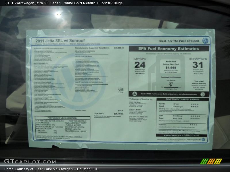White Gold Metallic / Cornsilk Beige 2011 Volkswagen Jetta SEL Sedan