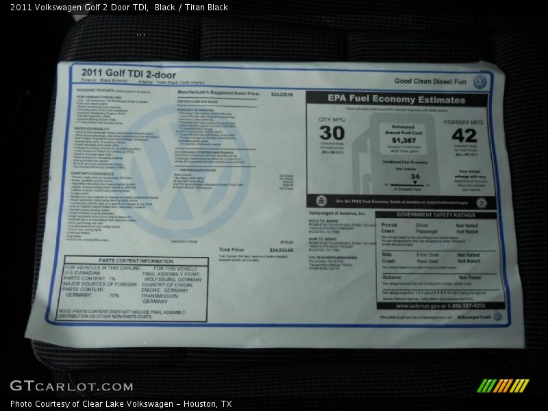  2011 Golf 2 Door TDI Window Sticker