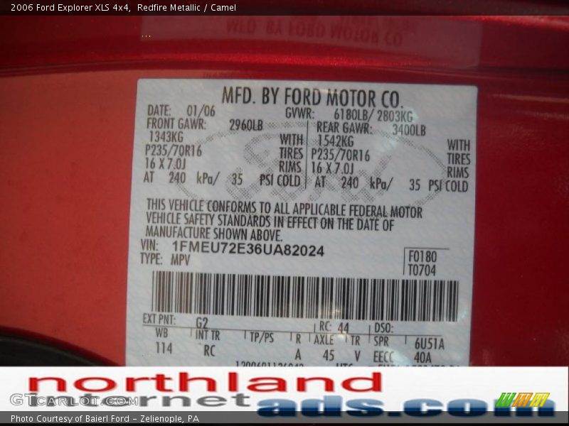 Redfire Metallic / Camel 2006 Ford Explorer XLS 4x4