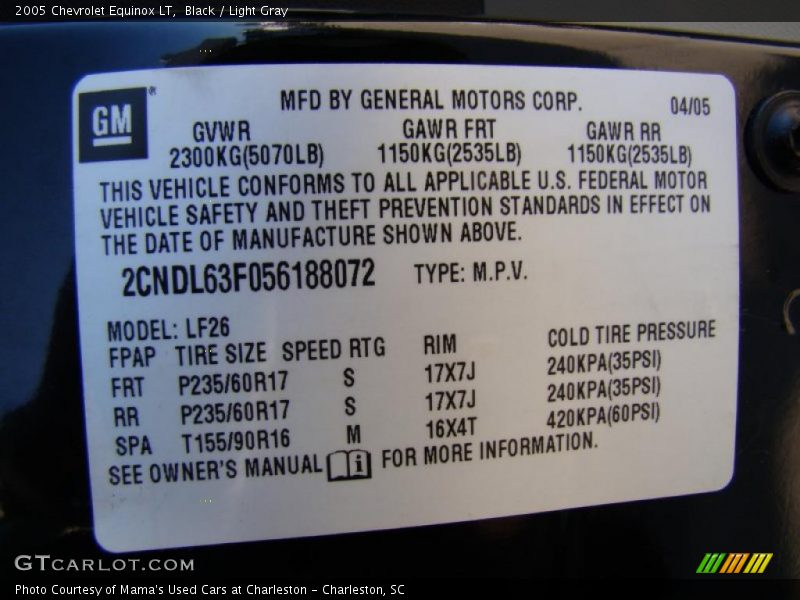 Black / Light Gray 2005 Chevrolet Equinox LT