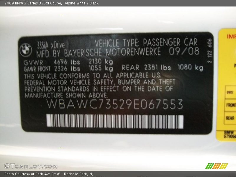 Alpine White / Black 2009 BMW 3 Series 335xi Coupe