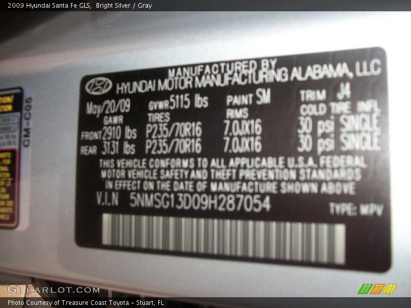 Bright Silver / Gray 2009 Hyundai Santa Fe GLS