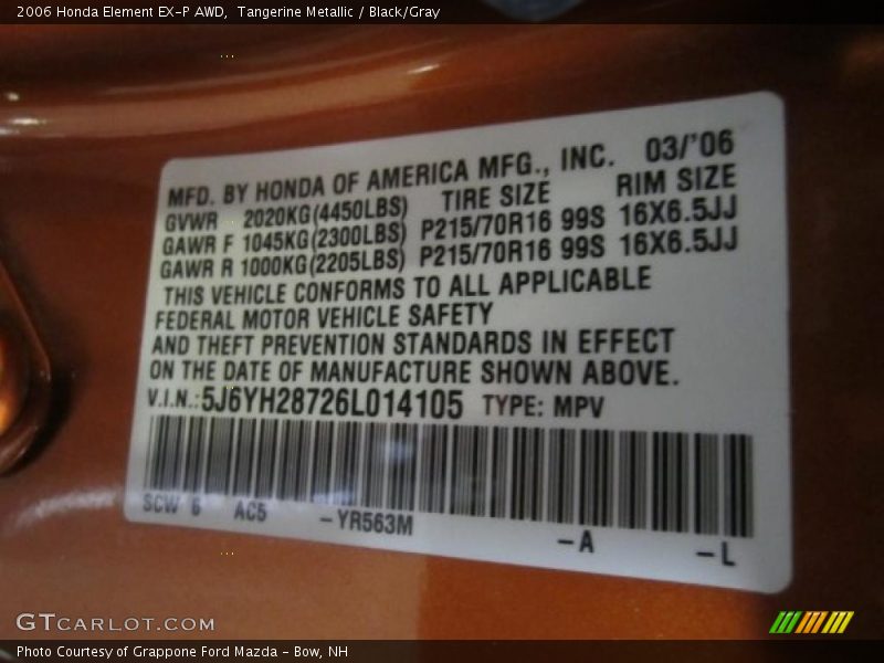 Tangerine Metallic / Black/Gray 2006 Honda Element EX-P AWD
