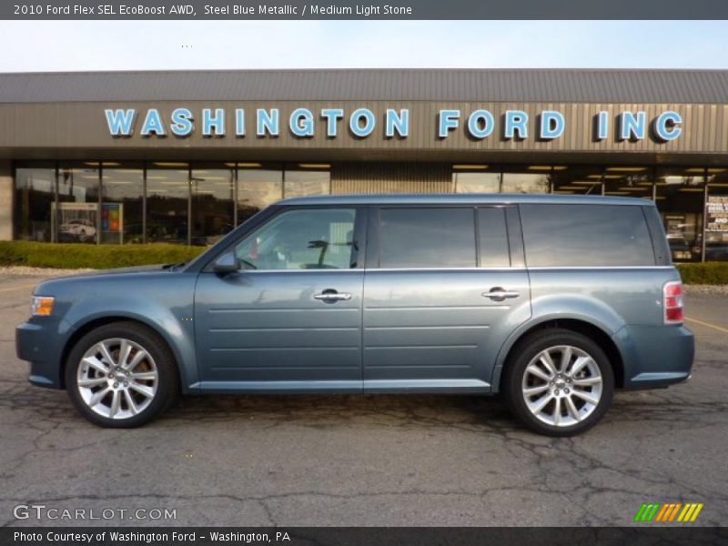 Steel Blue Metallic / Medium Light Stone 2010 Ford Flex SEL EcoBoost AWD