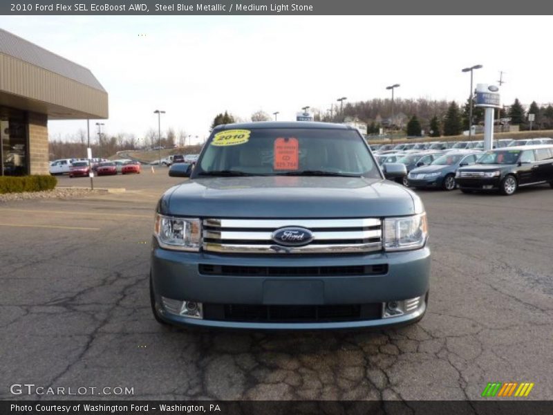Steel Blue Metallic / Medium Light Stone 2010 Ford Flex SEL EcoBoost AWD