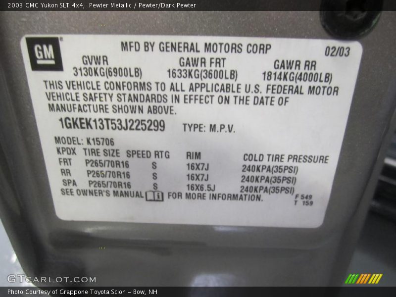 Pewter Metallic / Pewter/Dark Pewter 2003 GMC Yukon SLT 4x4