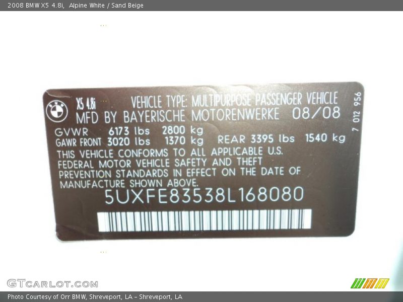 Alpine White / Sand Beige 2008 BMW X5 4.8i