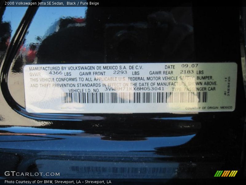 Black / Pure Beige 2008 Volkswagen Jetta SE Sedan
