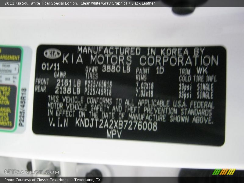 Clear White/Grey Graphics / Black Leather 2011 Kia Soul White Tiger Special Edition