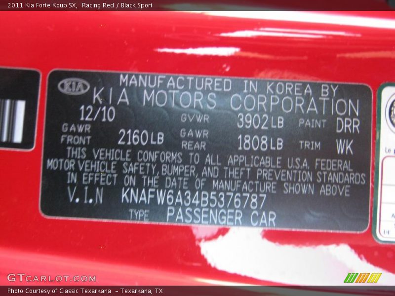 2011 Forte Koup SX Racing Red Color Code DRR