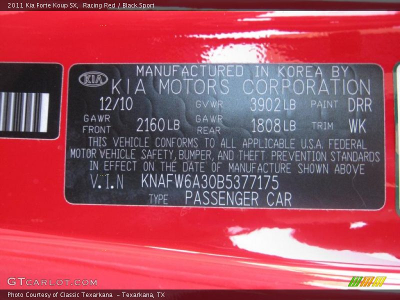 2011 Forte Koup SX Racing Red Color Code DRR
