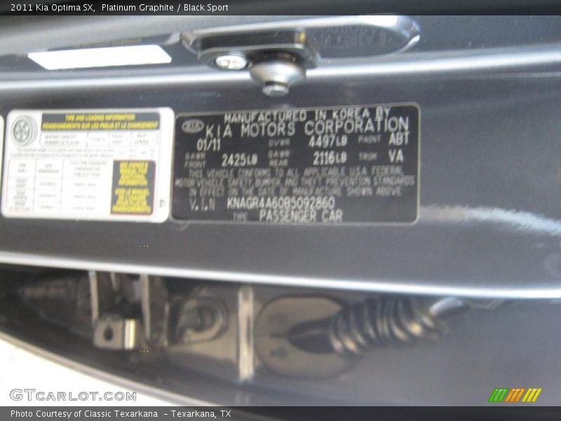 2011 Optima SX Platinum Graphite Color Code ABT