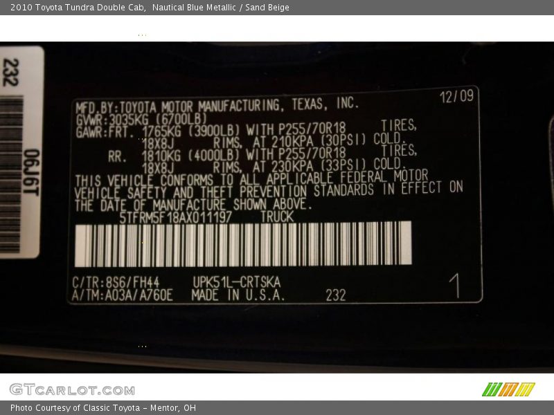 2010 Tundra Double Cab Nautical Blue Metallic Color Code 8S6