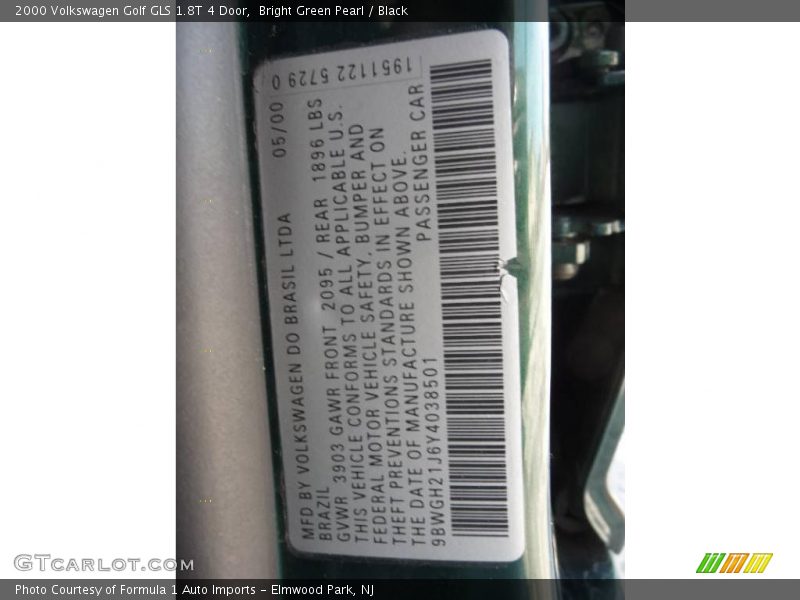 Bright Green Pearl / Black 2000 Volkswagen Golf GLS 1.8T 4 Door