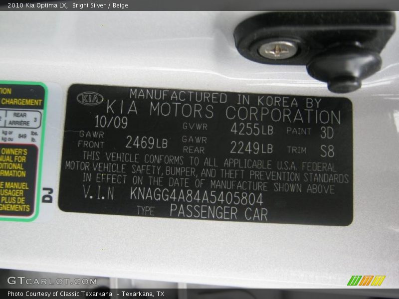 Bright Silver / Beige 2010 Kia Optima LX