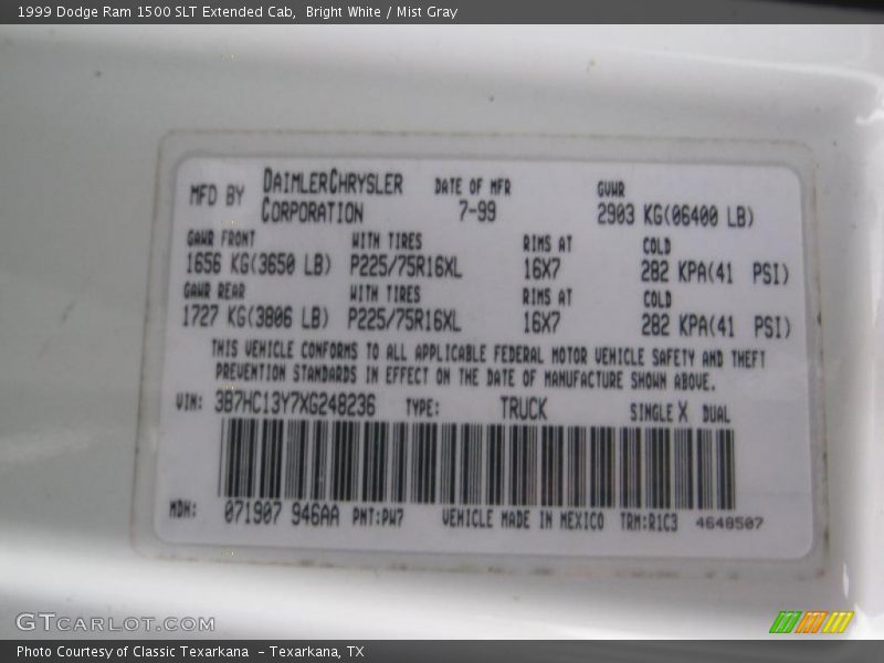 Bright White / Mist Gray 1999 Dodge Ram 1500 SLT Extended Cab