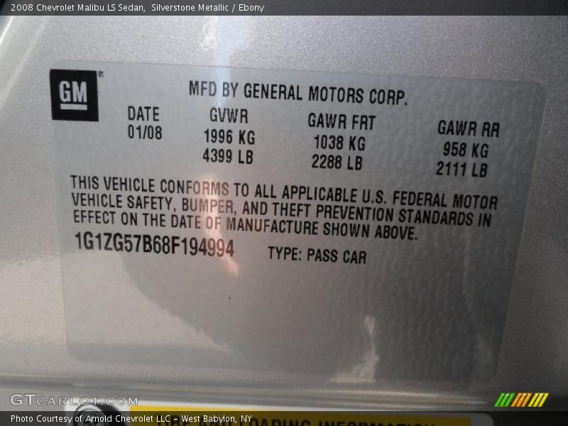 Silverstone Metallic / Ebony 2008 Chevrolet Malibu LS Sedan