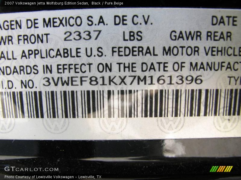 Black / Pure Beige 2007 Volkswagen Jetta Wolfsburg Edition Sedan