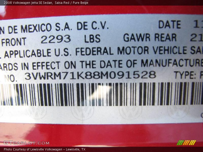 Salsa Red / Pure Beige 2008 Volkswagen Jetta SE Sedan