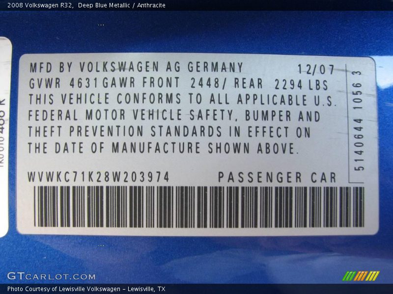 Deep Blue Metallic / Anthracite 2008 Volkswagen R32