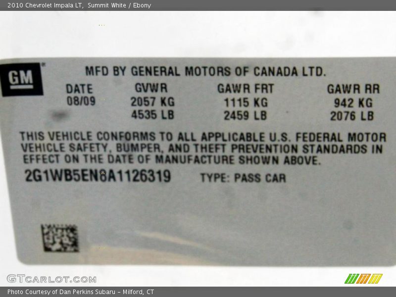 Summit White / Ebony 2010 Chevrolet Impala LT