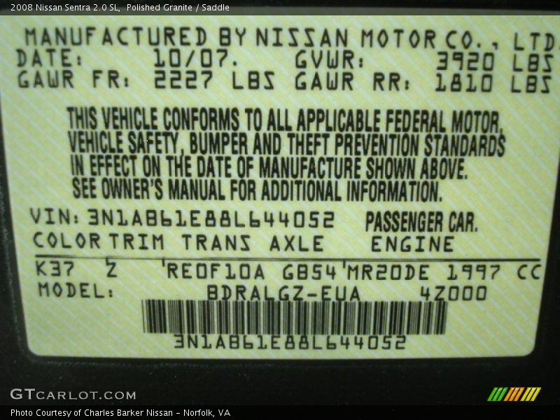 Polished Granite / Saddle 2008 Nissan Sentra 2.0 SL