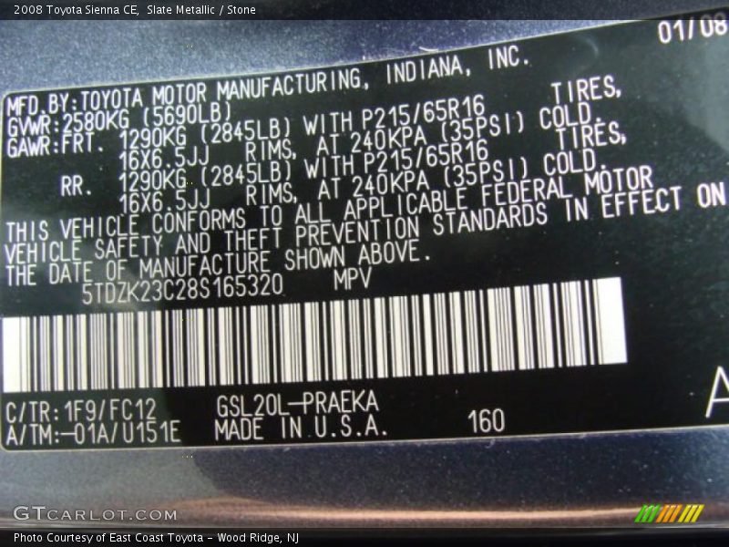 Slate Metallic / Stone 2008 Toyota Sienna CE