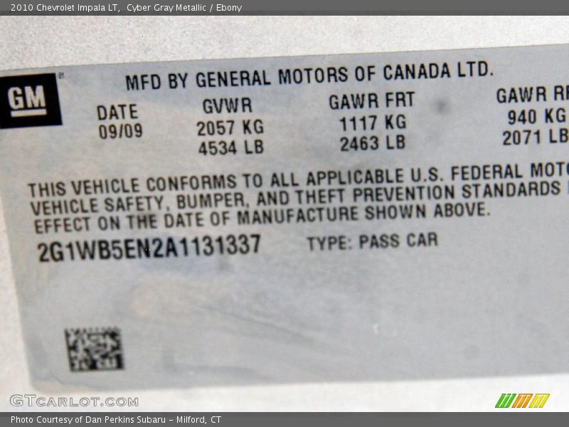 Cyber Gray Metallic / Ebony 2010 Chevrolet Impala LT