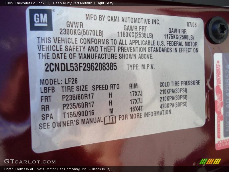 Info Tag of 2009 Equinox LT