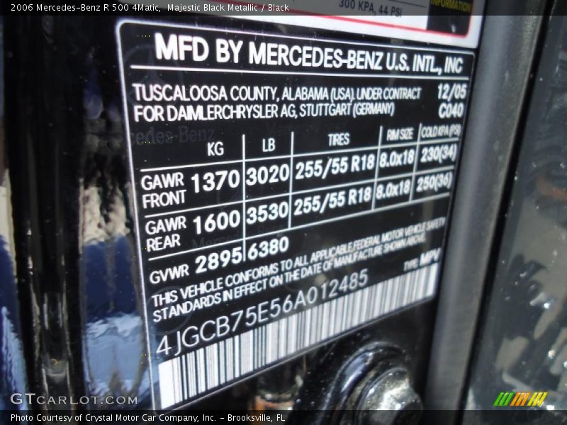 Majestic Black Metallic / Black 2006 Mercedes-Benz R 500 4Matic