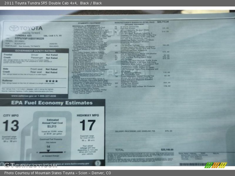  2011 Tundra SR5 Double Cab 4x4 Window Sticker