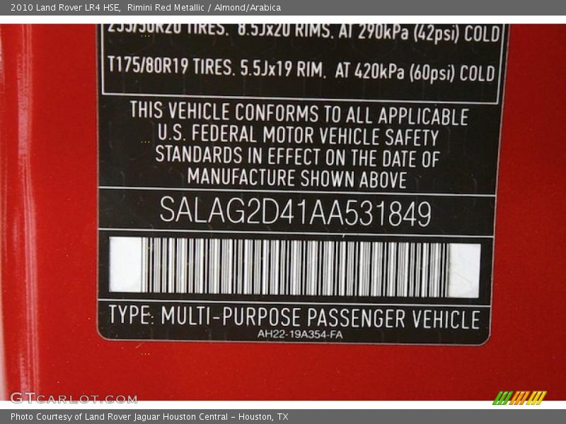 Info Tag of 2010 LR4 HSE