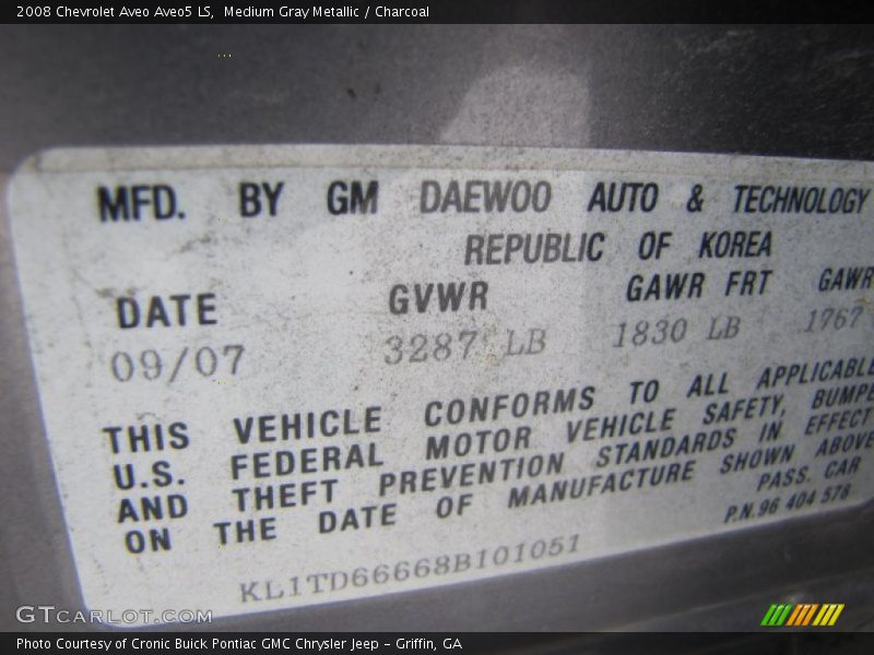 Medium Gray Metallic / Charcoal 2008 Chevrolet Aveo Aveo5 LS