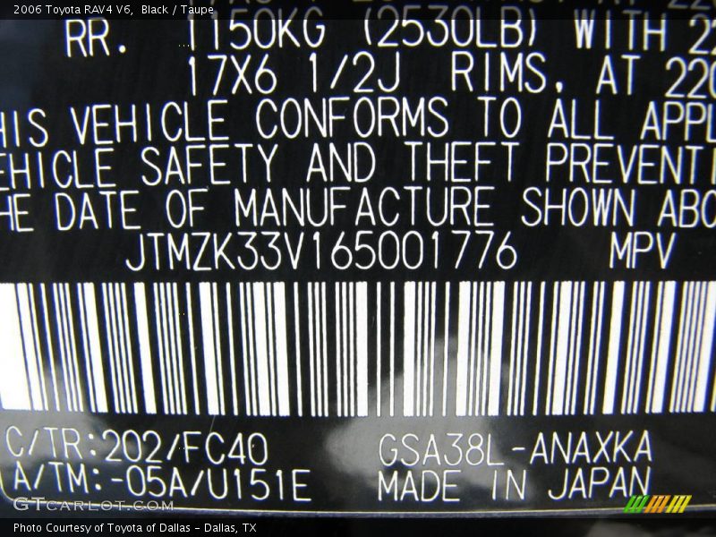 Black / Taupe 2006 Toyota RAV4 V6