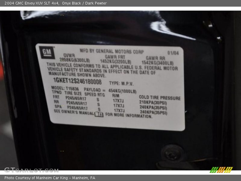 Onyx Black / Dark Pewter 2004 GMC Envoy XUV SLT 4x4