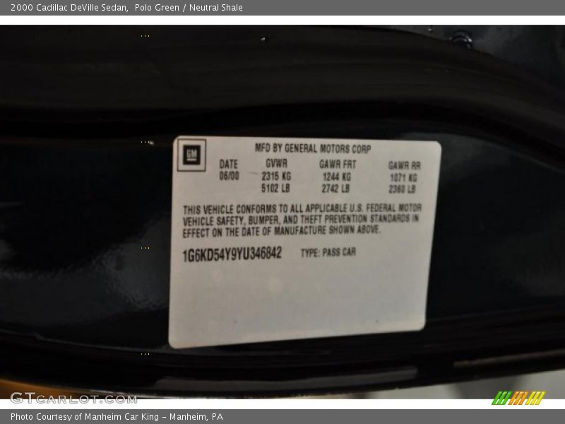 Polo Green / Neutral Shale 2000 Cadillac DeVille Sedan