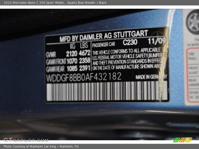 Quartz Blue Metallic / Black 2010 Mercedes-Benz C 300 Sport 4Matic