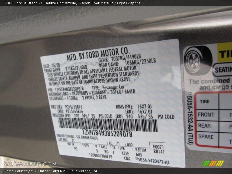 Vapor Silver Metallic / Light Graphite 2008 Ford Mustang V6 Deluxe Convertible
