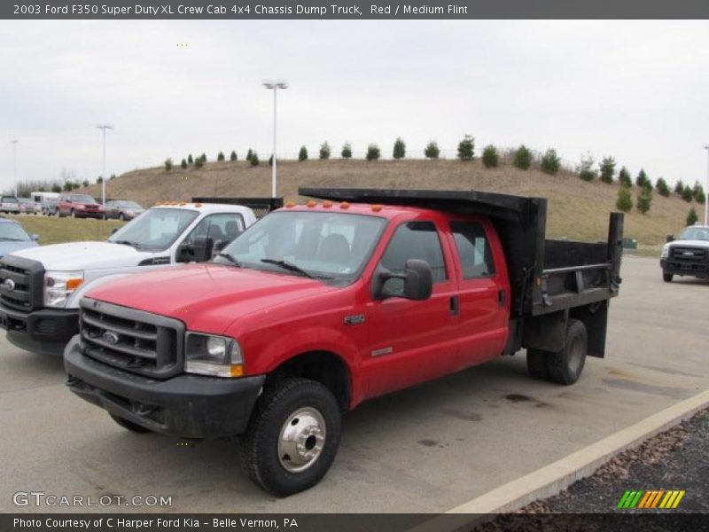 Red / Medium Flint 2003 Ford F350 Super Duty XL Crew Cab 4x4 Chassis Dump Truck