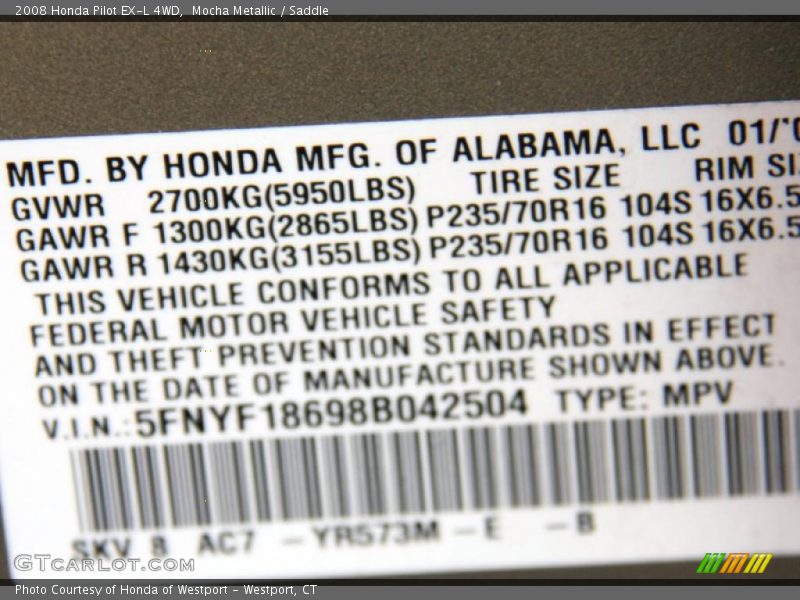 Mocha Metallic / Saddle 2008 Honda Pilot EX-L 4WD