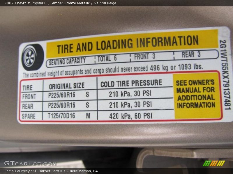 Info Tag of 2007 Impala LT