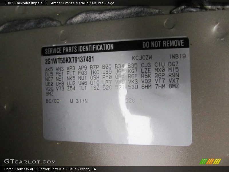 Info Tag of 2007 Impala LT