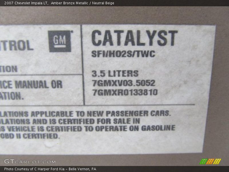 Info Tag of 2007 Impala LT