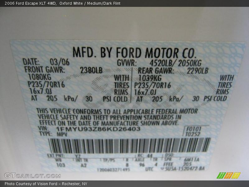 Oxford White / Medium/Dark Flint 2006 Ford Escape XLT 4WD
