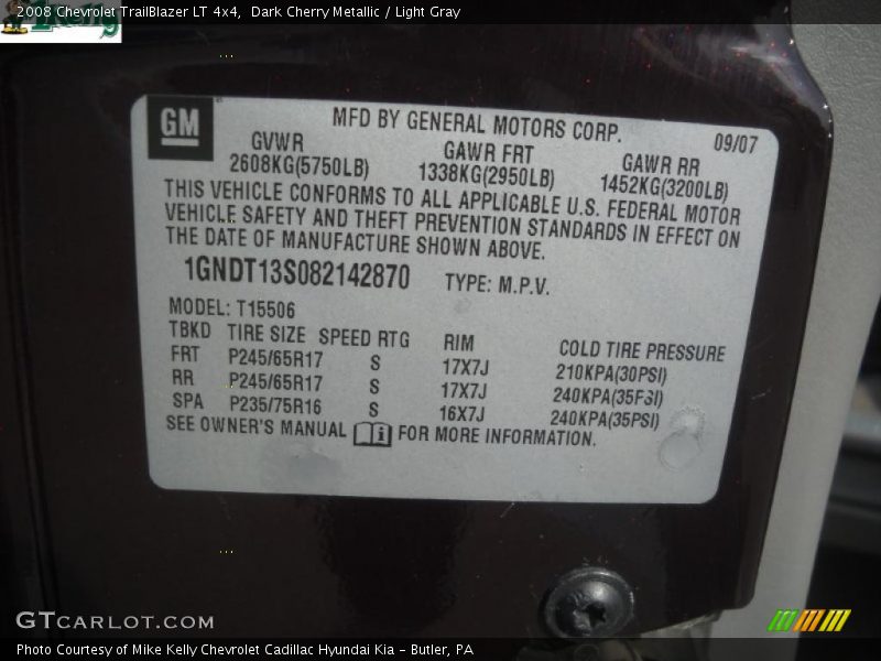 Dark Cherry Metallic / Light Gray 2008 Chevrolet TrailBlazer LT 4x4