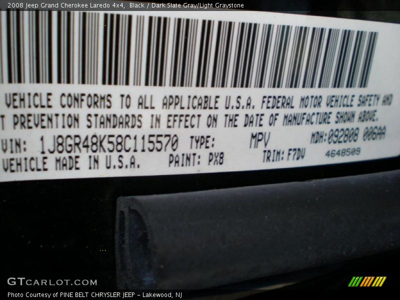 Black / Dark Slate Gray/Light Graystone 2008 Jeep Grand Cherokee Laredo 4x4