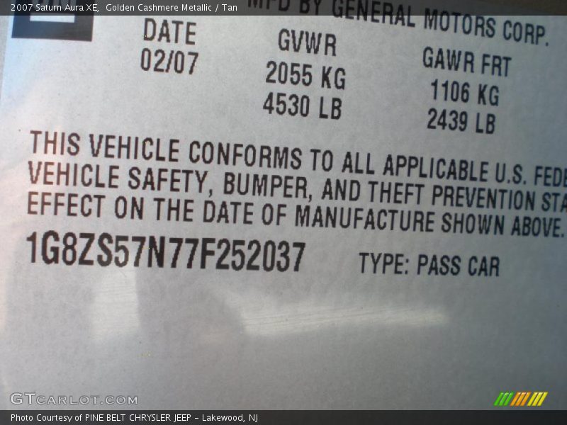Golden Cashmere Metallic / Tan 2007 Saturn Aura XE