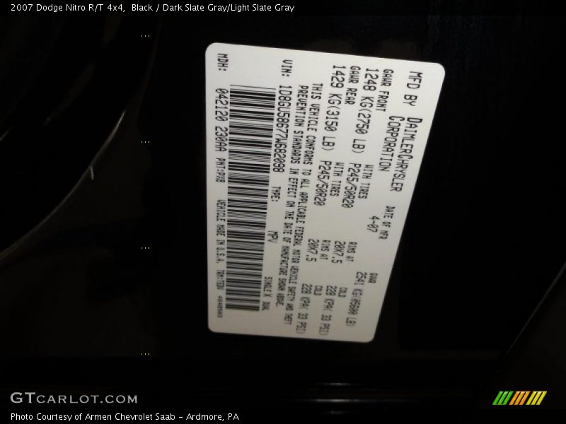 Black / Dark Slate Gray/Light Slate Gray 2007 Dodge Nitro R/T 4x4