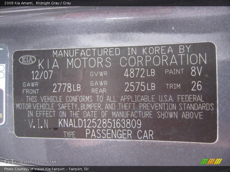 Midnight Gray / Gray 2008 Kia Amanti